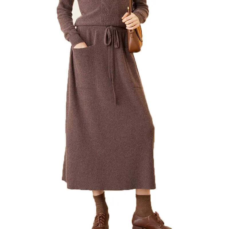 Nouveau Design jupe en cachemire longue femmes robe pull été printemps 100% robe en pur cachemire fabriquée en mongolie intérieure pour les femmes ODM