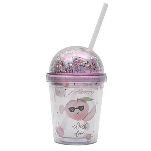 Popular Tumbler Plastic Doll Cup Creative Double Wall Cup Kids Water Bottle With Straw