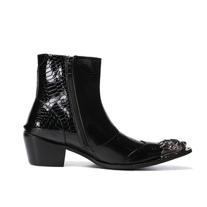 NA246 Black <strong>Men</strong> Shoes Autumn Snow Ankle <strong>Boots</strong> <strong>Slipper</strong> Metal Pointed Toe Shoes <strong>Men</strong> Flats Cowboy <strong>Boots</strong> - Product Image 5