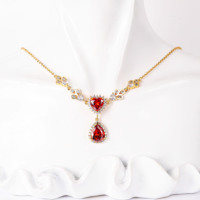 CM Jewelry Chaînes en or 18 carats pour femmes Plaqué en forme de coeur Rubis Émeraude en forme de poire Goutte rose Fiançailles Mariage Zircon Collier