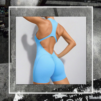 Combinaison de yoga sans manches en Spandex/Nylon respirante, sans couture, élastique et douce pour la peau, avec dos en V, pour femme, sexy et qui met en valeur les hanches