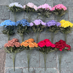 <span class=keywords><strong>Bouquet</strong></span> en Gros <span class=keywords><strong>de</strong></span> Fleurs Artificielles en Soie, 9 Roses Diamant pour Mariage et Décoration Intérieure - Product Image 3