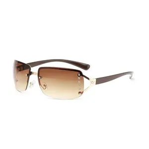 Lunettes de soleil pour femmes, style Y2k, carré punk, sans monture, accessoires d'été, demi-monture en métal tendance - Product Image 1