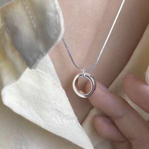 Collar sencillo de hueso de serpiente, diseño circular de plata de ley S925 para mujer, uso diario - Product Image 4