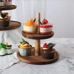 Supports multicouches pour gâteaux de mariage en acacia, présentoir en bois rond pour décoration de fête d'anniversaire, vente en gros - Product Image 1