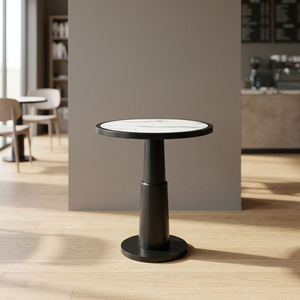 <b>Round</b> Solid Wood Cafe Dining <b>Table</b> Modern Restaurant <b>Side</b> <b>Table</b> with Marble Top Metal Legs Compact for Coffee Shop Bistro - Product Image 2