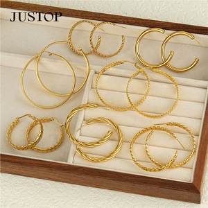 Pendientes de aro de moda OEM/ODM, impermeables, de acero inoxidable, hipoalergénicos, proveedor de joyería de moda, pendientes chapados en oro. - Product Image 2