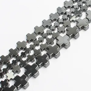 Natural Black Hematite Beads Cross Shape Stone Loose Beads for Jewelry Making DIY Bracelet