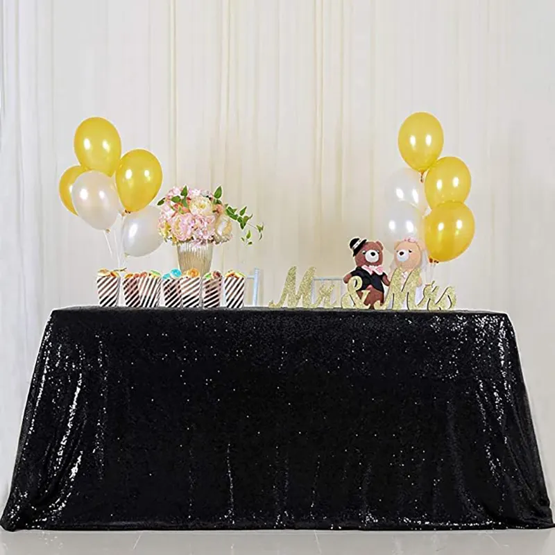 Sparkly काला सेक्विन मेज़पोश आयत 60x102 इंच टेबल कपड़ा के लिए जन्मदिन मुबारक स्नातक पार्टी शादी