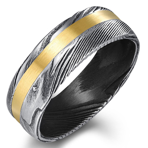 Mode 8Mm Zwart Goud <span class=keywords><strong>Damascus</strong></span> Stalen Ringen Voor Mannen Trouwring Geborsteld Afwerking Pip Cut Comfort Fit Verlovingsfeestringen - Product Image 2
