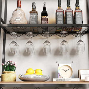 Estante para Botellas de Vino Industrial, Mesa de Bar de 3 Niveles, Estantes de Almacenamiento de Metal y Madera, Soporte para Botellas de Licor y Vasos, Organizador de Vino - Product Image 6
