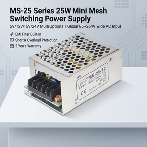 ספק כוח מיתוג MS-25-12 25W 12V 2.1A AC ל-DC מיני בעל יציאה יחידה עבור LED, מצלמות אבטחה, בקרה תעשייתית, LEYU אלומיניום, תקני CE ו-RoHS - Product Image 1