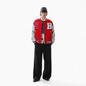 سترة رياضية كلاسيكية من HEI - ساتان أسود وجلد، معطف مطرز بأسلوب ليترمان، نمط ملابس الشارع - Product Image 4