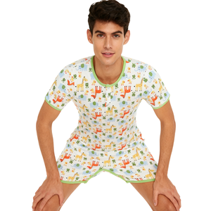 Body de Algodón Estampado para Adultos con Pierna Corta, Pijama Enterizo <span class=keywords><strong>ABDL</strong></span> para Mujer con <span class=keywords><strong>Manga</strong></span> Corta y Broches en la Entrepierna - Product Image 1