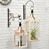 Lanterne en bois rétro Chic Shabby avec verre, lanterne de bougie décorative en bois blanc délavé, lanterne de ferme à suspension