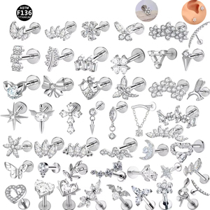 Gioielli in Vendita: <span class=keywords><strong>Piercing</strong></span> Labret G23 F136 in Titanio con Filettatura Interna, Zircone, Anelli per Labbra, Cartilagine ed Elica - Product Image 1