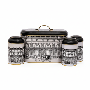 Juego de 4 Cajas Redondas de Metal Kontensan con Tapa de Cúpula, Ilustraciones Vintage de Paisajes Urbanos y Diseño de Ciudades - Product Image 2