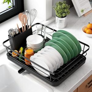 Scolapiatti da Cucina con Sistema di Drenaggio Intelligente, Vassoio Raccogligocce e Portaposate Rimovibile - Product Image 1