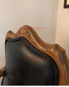 Fauteuils d'époque <span class=keywords><strong>Louis</strong></span> <span class=keywords><strong>XV</strong></span> sculptés en cuir noir véritable Fauteuils de salon classiques du XVIIIe siècle - Product Image 5