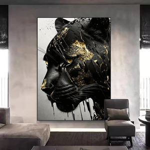 Pintura de animales de lujo moderna, lienzo de <span class=keywords><strong>Pantera</strong></span> de oro negro, póster impreso, pared de salón para dormitorio, Mural artístico decorativo - Product Image 2
