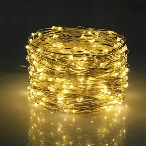 Guirlandes lumineuses LED à piles 2m-10m chaîne de fil de cuivre jaune émettant de la lumière jardin activé par capteur ouverture de boîte-cadeau