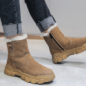 Winter Snow Boots <b>Wool</b> Lined Thickened Non Slip Warm Outdoor Unisex Mid Heel <b>Brown</b> Black Solid Color - Product Image 2