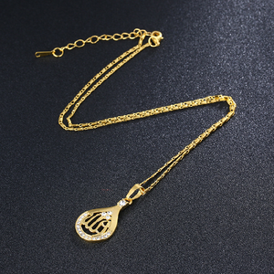 Vendita calda <span class=keywords><strong>gioielli</strong></span> religiosi 18k oro arabo musulmano Totem Allah a forma di cuore Micro pavé collana con ciondolo di strass - Product Image 5