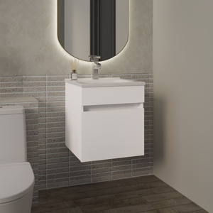 Primavera 18 In Wide Floating Bathroom Vanity <b>White</b> Cabinet With Sink And <b>Mirror</b> - Product Image 1