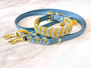 Juego de cadena de correa trenzada para perro con logotipo personalizado de lujo para mascotas con patrón sólido de cuero genuino y arnés de paracord para perros personalizado - Product Image 2