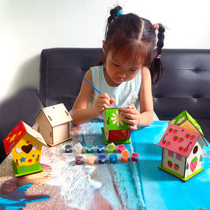 Costruisci e dipingi casette per uccelli in legno non finite all'ingrosso casetta per uccelli in legno forniture per arti e mestieri fai da te i bambini includono pennelli per vernici - Product Image 2