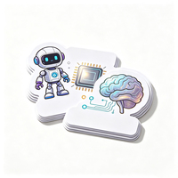 Haoxuan Digitale KI-Aufkleber Weiß PVC-Vinyl Roboter-Chip Gehirn-Datenfluss Futuristische Avatar-Grafiken Glänzender Spot-UV-Stanzschnitt