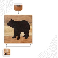 Ensemble de 3 tableaux muraux en bois véritable, ours et élan, décoration rustique de cabane forestière pour la maison, salon, thème de la chasse, cadres en bois