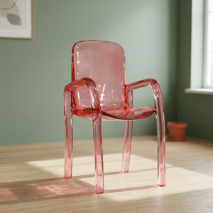 Fauteuil en plastique rose transparent, chaise d'appoint légère pour hôtel, salon, réception, salle d'attente - Product Image 2