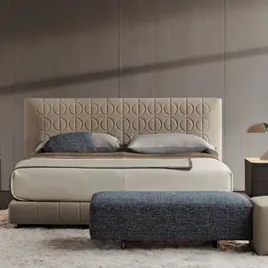 Популярный дизайн итальянская Роскошная современная кожаная кровать 1,8 м двойная кровать мебель для спальни