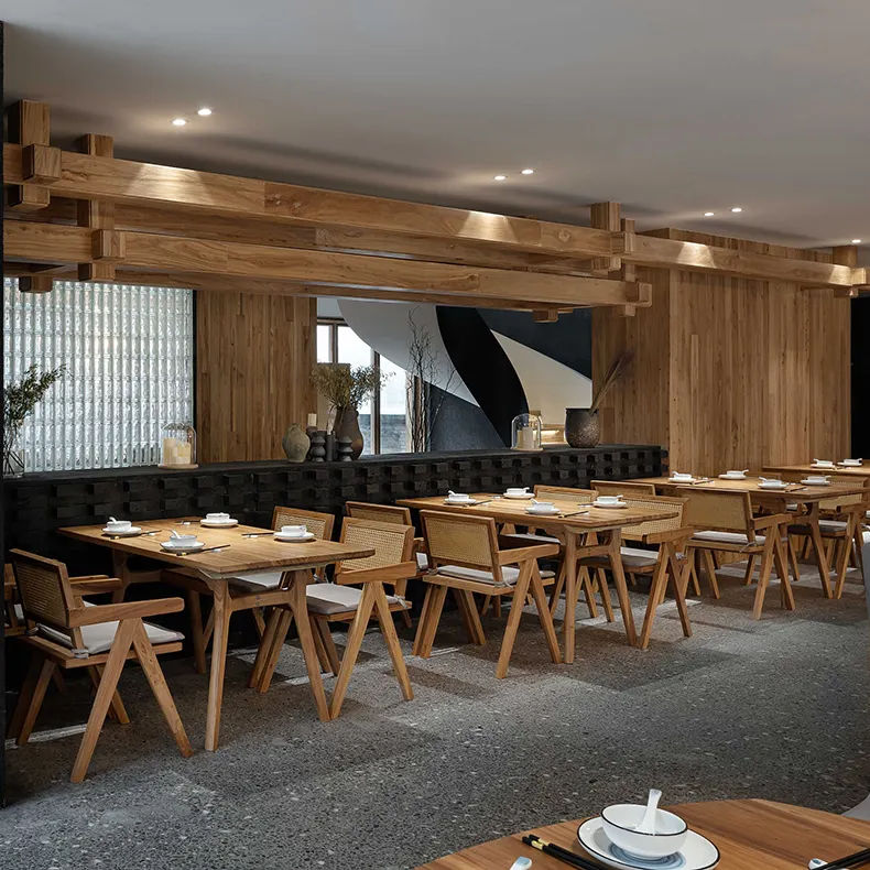 Nordic Design moderno in legno sedia ristorante set da pranzo in Rattan sedie e tavoli rettangolari
