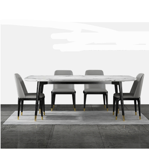 Juego de mesa de comedor 8 sillas muebles de comedor moderno Arianna juego de mesa de comedor de mármol 6 plazas de lujo brillante de acero inoxidable - Product Image 1