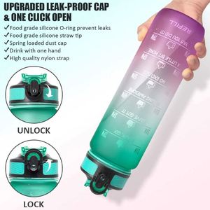 Gourde de voyage en plastique de 32 oz de haute qualité, sans BPA, avec paille en silicone, pour la rentrée scolaire, le sport, la course à pied et les activités de plein air, au design minimaliste et inspirant - Product Image 2