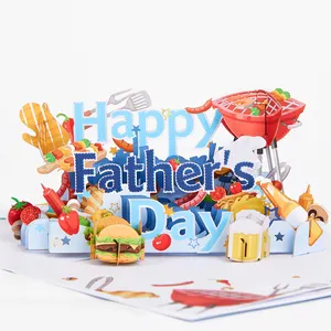 Vendita calda esclusiva 3D Pop Up carte Happy father's Day cucinare riciclare carte Pop Up fatto a mano per papà con Lasercut