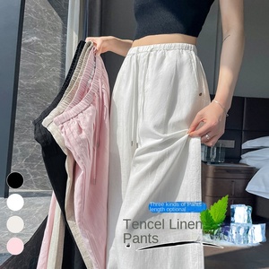 <span class=keywords><strong>Pantalon</strong></span> droit décontracté taille haute en <span class=keywords><strong>lin</strong></span> et lyocell anti-rides pour <span class=keywords><strong>femme</strong></span>, motif uni, collection été 2025 - Product Image 2