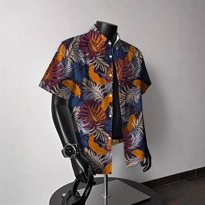<span class=keywords><strong>Camicia</strong></span> da <span class=keywords><strong>uomo</strong></span> di moda estiva di marca hawaiana, Design floreale plissettato Casual stile porto Vintage, sensazione di sospensione della spiaggia - Product Image 1