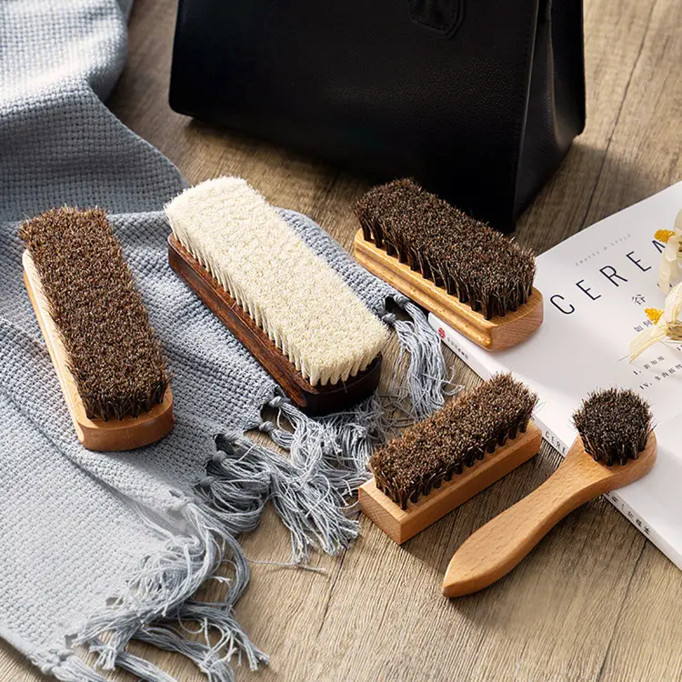Multifunctional Shoe Brush Horse Hair Wooden Cleaning Cleaner Shoe Care Tool Shoes Boots Leather Care