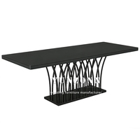 Tables de réception rectangulaires modernes en MDF avec plateau en acier inoxydable noir pour hôtels, banquets, mariages et événements en plein air