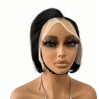 Perruque complète Lace Front courte et droite, style bob, de type européen-américain, style africain, exportée, pour perruque à découper, peut être permanentée et teinte, 6 pouces