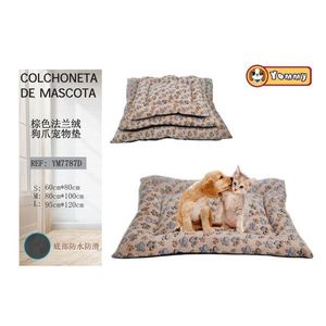 Set Letto per Animali Domestici in Flanella a Tre Pezzi con Motivo Zampa di Cane Marrone - Product Image 1