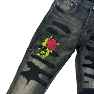 Jeans ajustados de mezclilla pesada para hombre, estilo Y2K, hip-hop urbano, con bordado 3D, personalizables directamente de fábrica. - Product Image 3