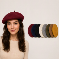 Klassieke wollen baret Franse baret voor dames en heren, vilten wollen baretmuts bordeauxrood, Parijse stijl wintermuts OEMODM groothandel
