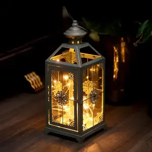 Embossed Style Small Metal <strong>Lantern</strong> Decoration Iron Wood Brass <strong>Candle</strong> Holders &amp; Tealight Jars - Product Image 1