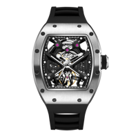 Montre de luxe pour homme, mécanique automatique, avec logo personnalisé, squelette ajouré, boîtier tonneau