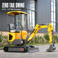 Excavator Mini 1,2 Ton Bersertifikasi CE, Alat Penggali Hidrolik Kompak dengan Trek Karet untuk Konstruksi Kebun dan Pertanian