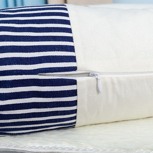 Mediterranean Style Striped <b>Canvas</b> <b>Round</b> Lumbar Pillow With Insert Cotton Washable Back Support Cushion - Product Image 5